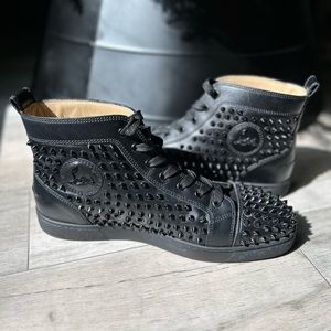 Louboutin - Louis Flat Calf/Spikes - Black - EU 44.5/ US 11.5